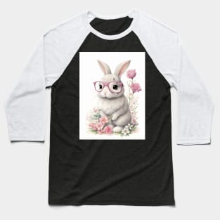 Bunny with pink glasses and flowers Baseball T-Shirt